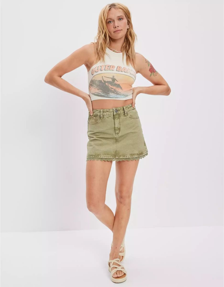 Jupes American Eagle AE Super High-Waisted Dentelle Denim Mini Vert Olive Femme | BPB-81261550